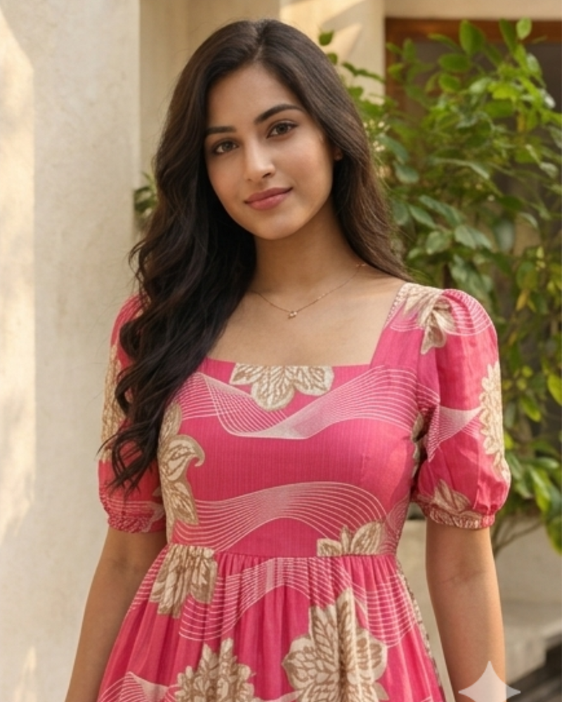 Blush Bloom Square Neck Midi Dress