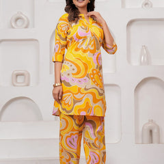 Yellow Abstract Print Cord Set