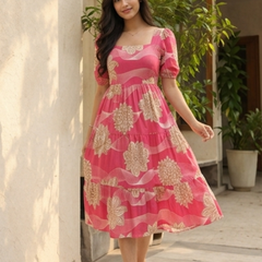 Blush Bloom Square Neck Midi Dress