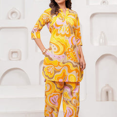 Yellow Abstract Print Cord Set