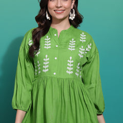 Women's Green Embroidered Rayon Top
