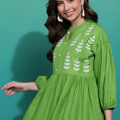Women's Green Embroidered Rayon Top