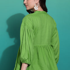 Women's Green Embroidered Rayon Top
