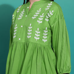 Women's Green Embroidered Rayon Top