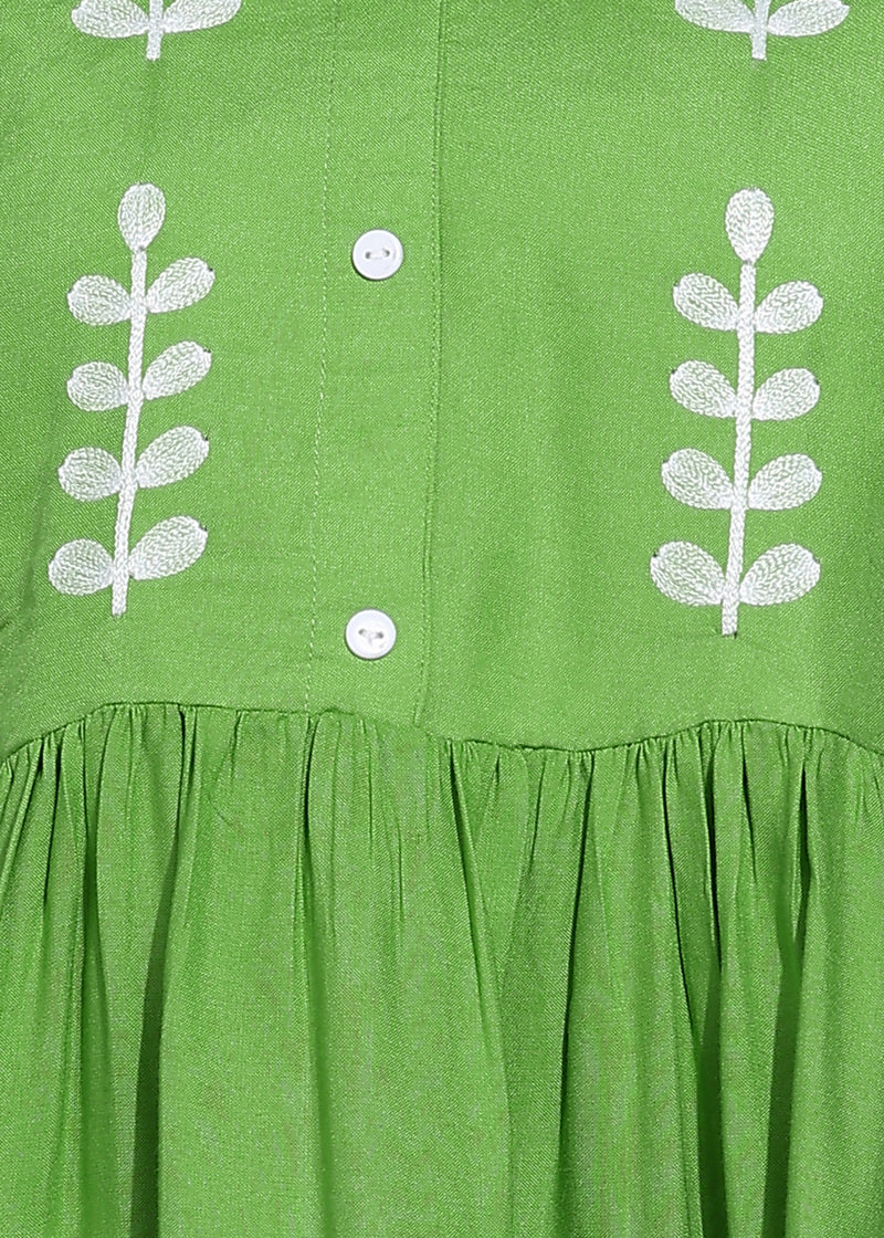 Women's Green Embroidered Rayon Top