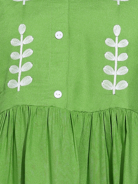 Women's Green Embroidered Rayon Top