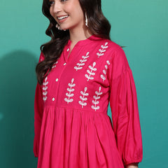 Women's Pink Embroidered Rayon Top