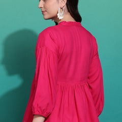 Women's Pink Embroidered Rayon Top