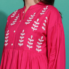Women's Pink Embroidered Rayon Top