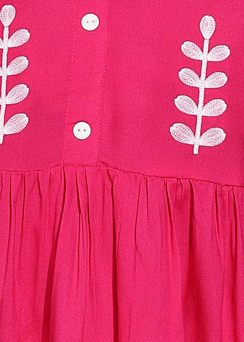 Women's Pink Embroidered Rayon Top