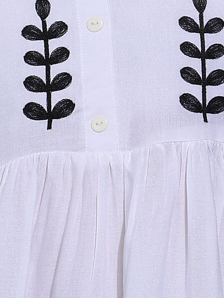 Women's White Embroidered Rayon Top