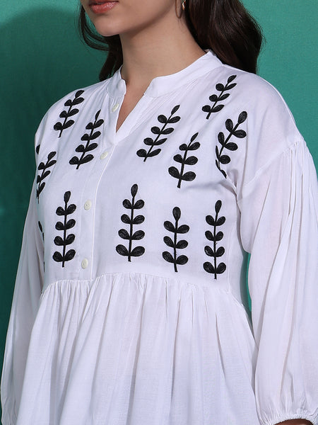 Women's White Embroidered Rayon Top