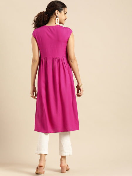 Rani Pink  Rayon Kurta for Women