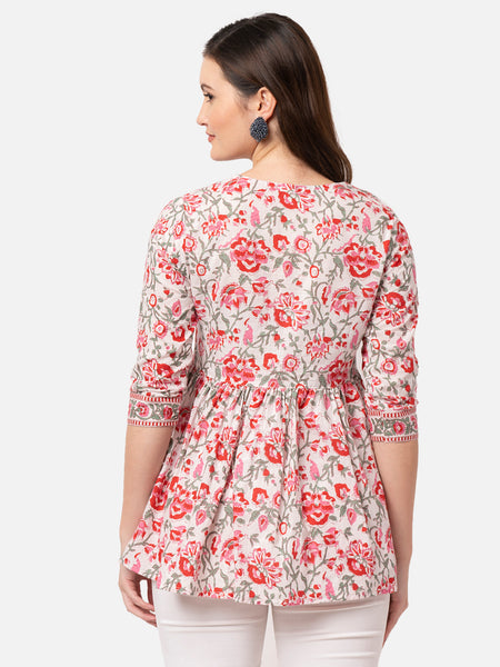 Women's White Embroidered Rayon Top
