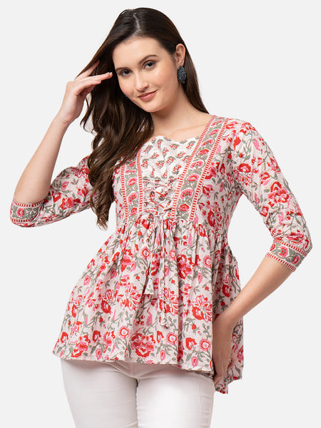 Women's White Embroidered Rayon Top