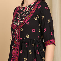 Women's Black Printed Rayon Casual Top
