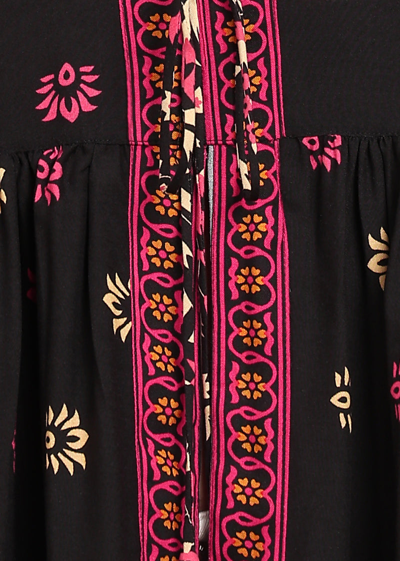 Women's Black Printed Rayon Casual Top