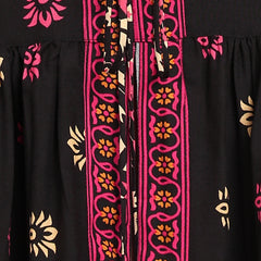 Women's Black Printed Rayon Casual Top