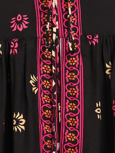 Women's Black Printed Rayon Casual Top