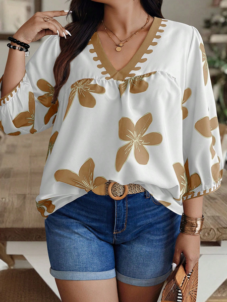 Women's Beige Printed Rayon Top