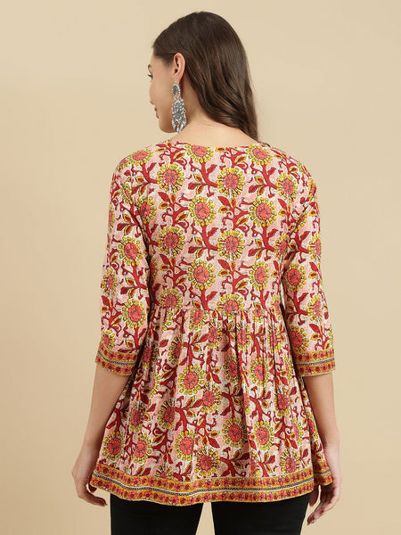 Women's Red Printed Cotton Top
