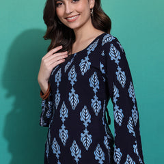 Women's Blue Printed Rayon Casual Top