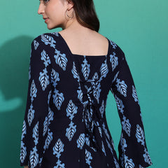 Women's Blue Printed Rayon Casual Top