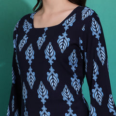 Women's Blue Printed Rayon Casual Top