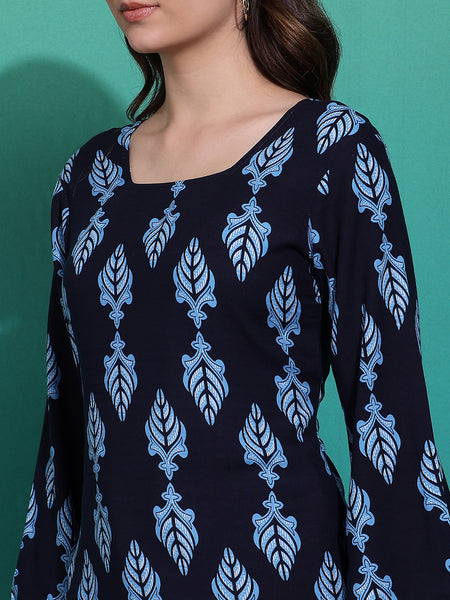 Women's Blue Printed Rayon Casual Top