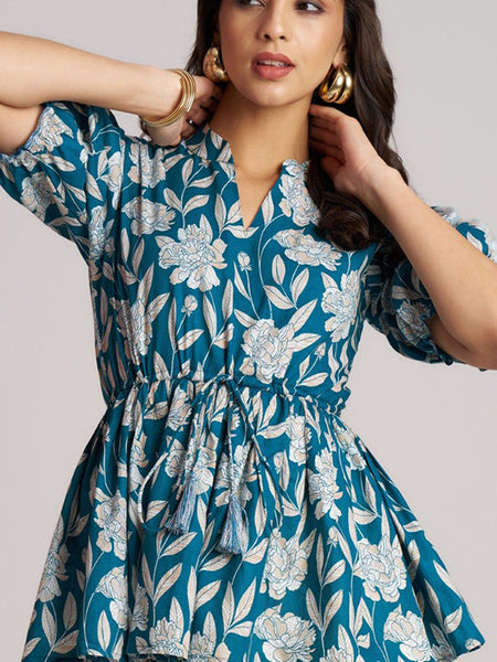 Women's Blue Printed Rayon Daily Wear Top