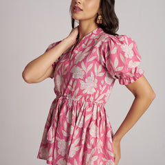 Women's Pink Printed Rayon Casual Top