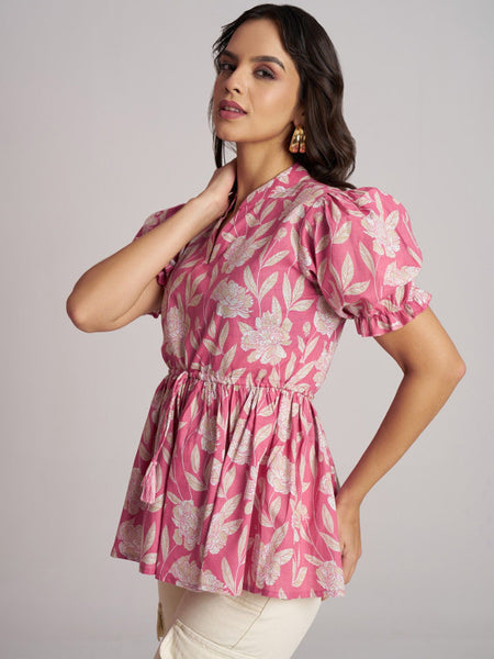 Women's Pink Printed Rayon Casual Top