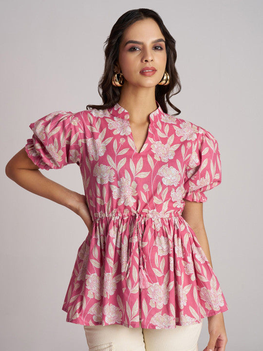 Women's Pink Printed Rayon Casual Top