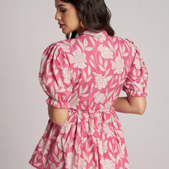 Women's Pink Printed Rayon Casual Top