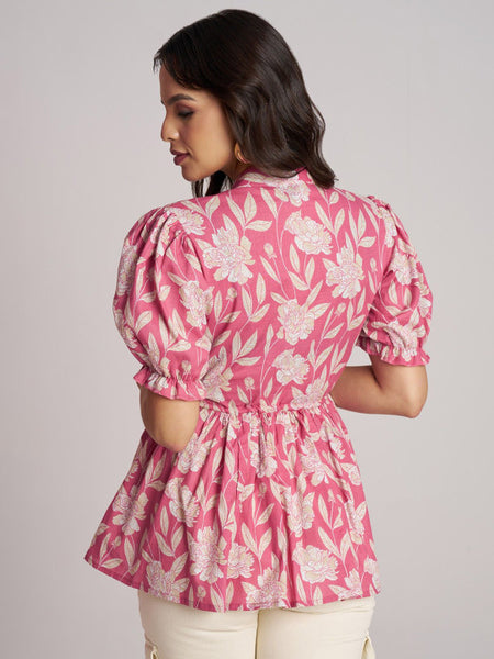 Women's Pink Printed Rayon Casual Top