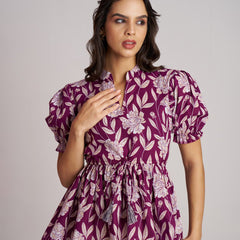 Women's Purple Printed Rayon Casual Top