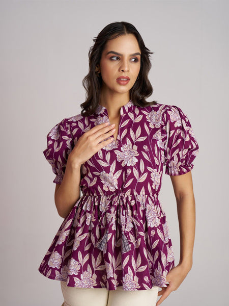 Women's Purple Printed Rayon Casual Top