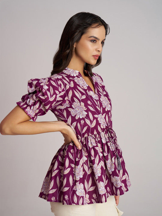 Women's Purple Printed Rayon Casual Top