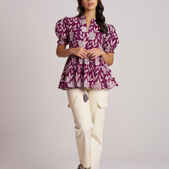 Women's Purple Printed Rayon Casual Top