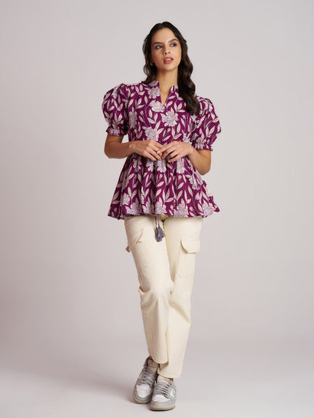 Women's Purple Printed Rayon Casual Top