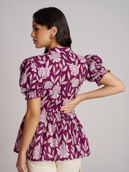 Women's Purple Printed Rayon Casual Top