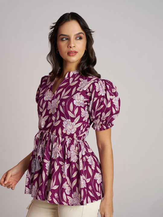 Women's Purple Printed Rayon Casual Top