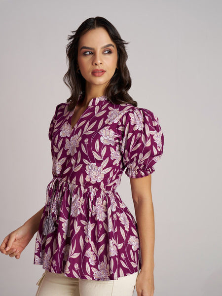 Women's Purple Printed Rayon Casual Top
