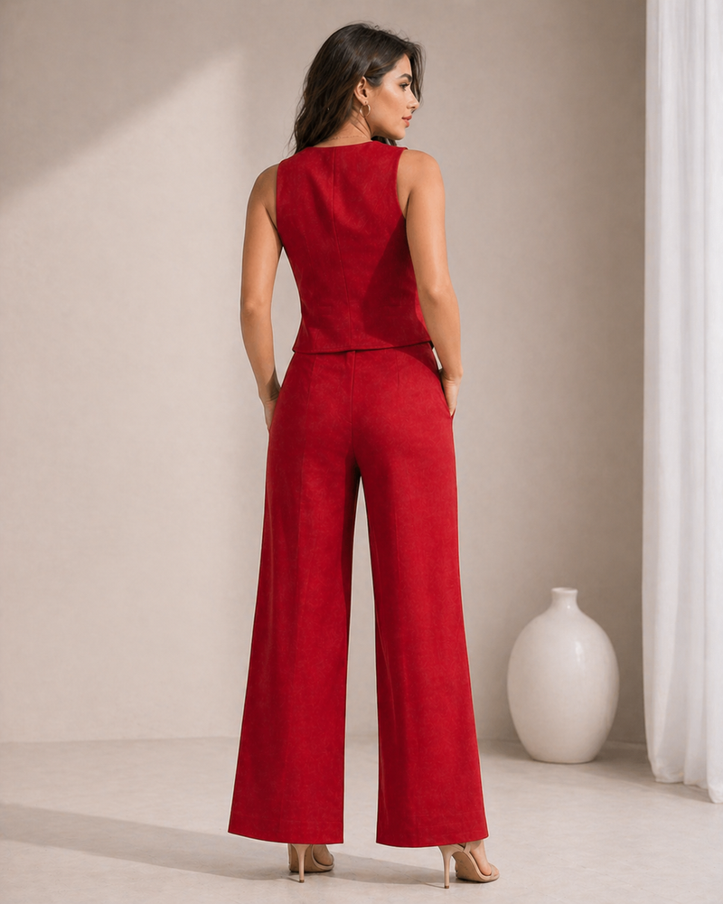 Bold Red Cotton Flex Sleeveless Co-Ord Set