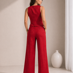 Bold Red Cotton Flex Sleeveless Co-Ord Set