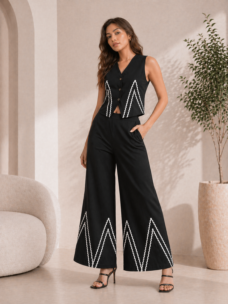 Classic Black Cotton Flex Sleeveless Co-Ord Set