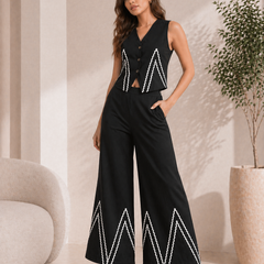Classic Black Cotton Flex Sleeveless Co-Ord Set