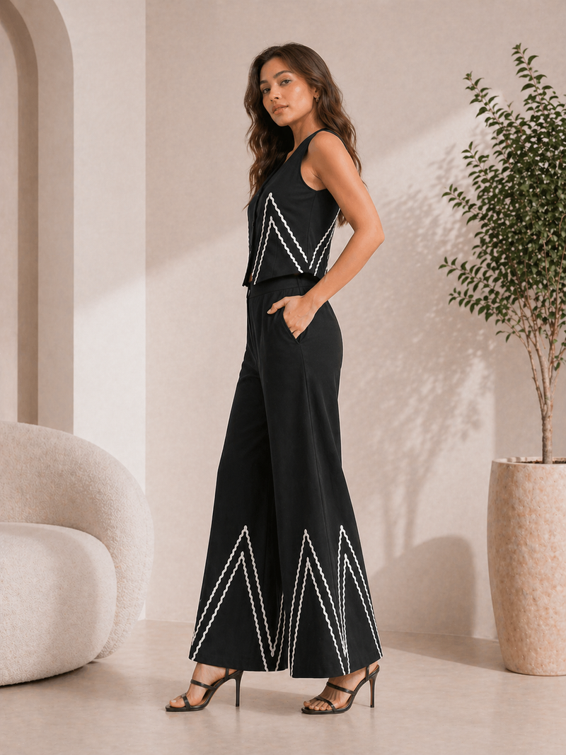 Classic Black Cotton Flex Sleeveless Co-Ord Set