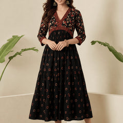 Classic Black Printed Rayon Kurta for Women