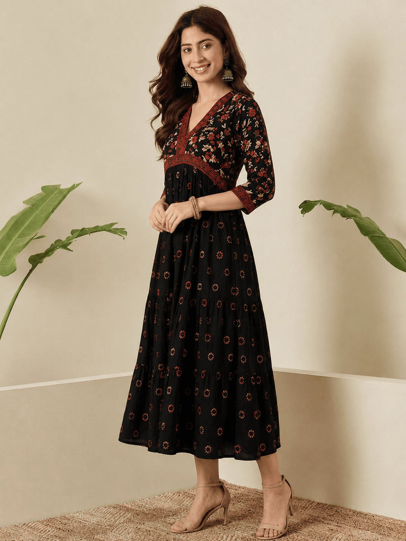 Classic Black Printed Rayon Kurta for Women